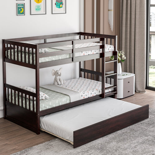 Twin Over Twin Bunk Bed with Pull-out Trundle and Ladder, Espresso