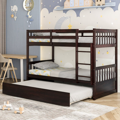 Twin Over Twin Bunk Bed with Pull-out Trundle and Ladder, Espresso Bunk Bed Frame   at Gallery Canada