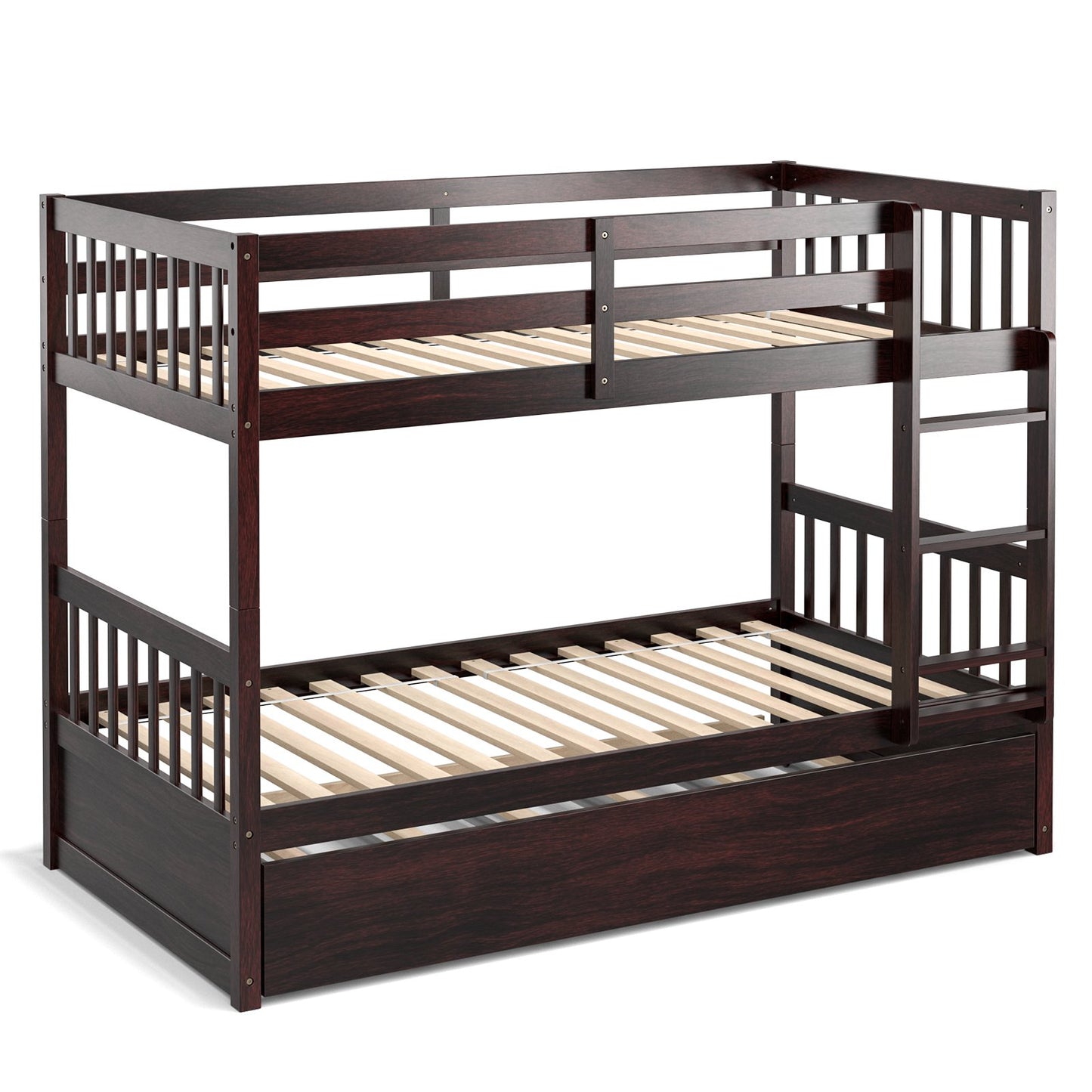 Twin Over Twin Bunk Bed with Pull-out Trundle and Ladder, Espresso Bunk Bed Frame   at Gallery Canada