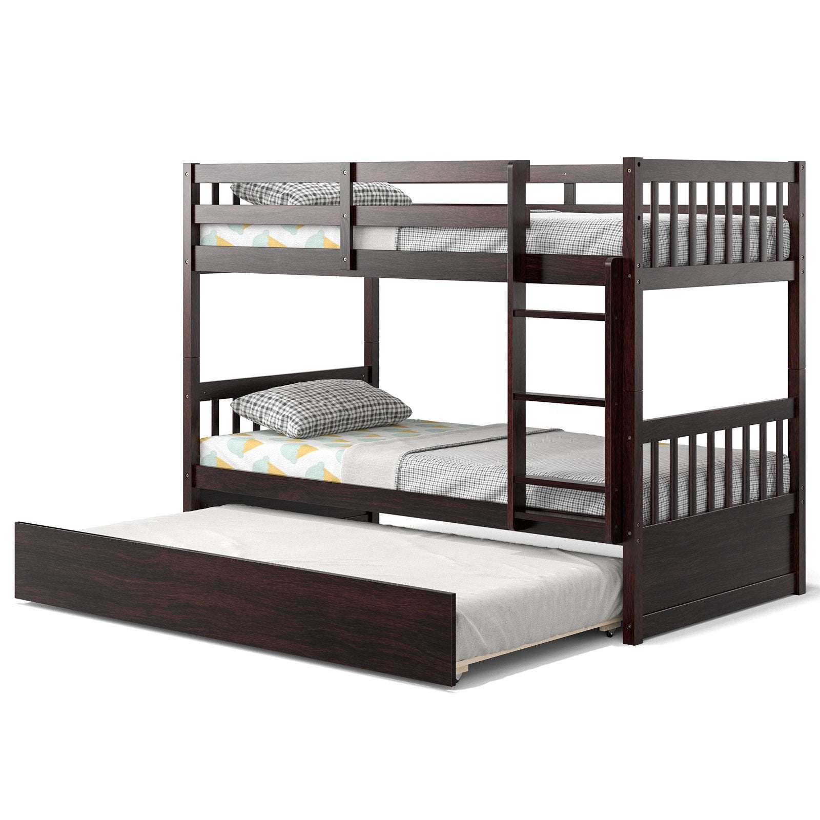 Twin Over Twin Bunk Bed with Pull-out Trundle and Ladder, Espresso Bunk Bed Frame   at Gallery Canada