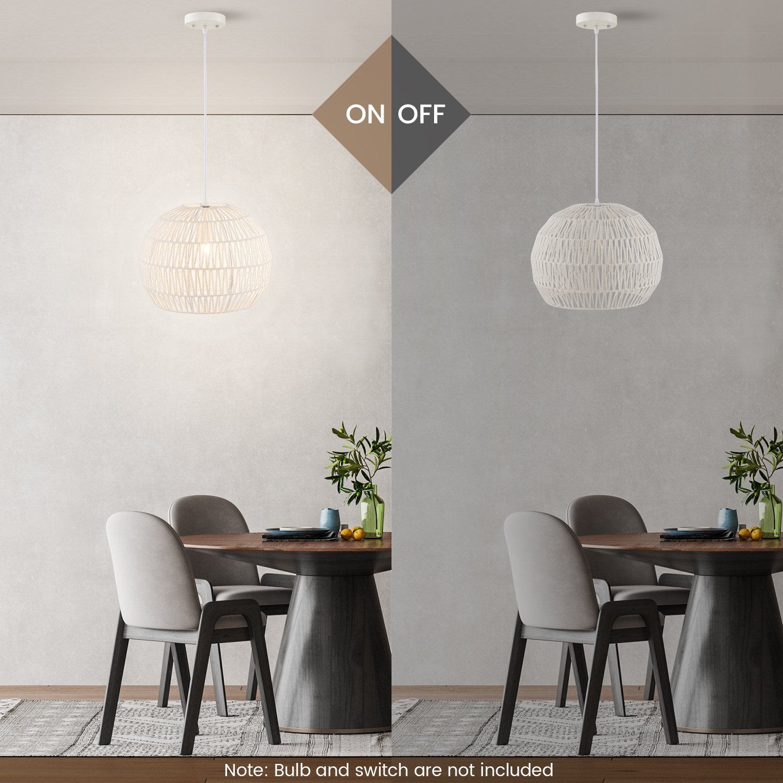 Round Farmhouse Rattan Pendant Lights with Adjustable Hanging Rope, Beige Ceiling Lights   at Gallery Canada