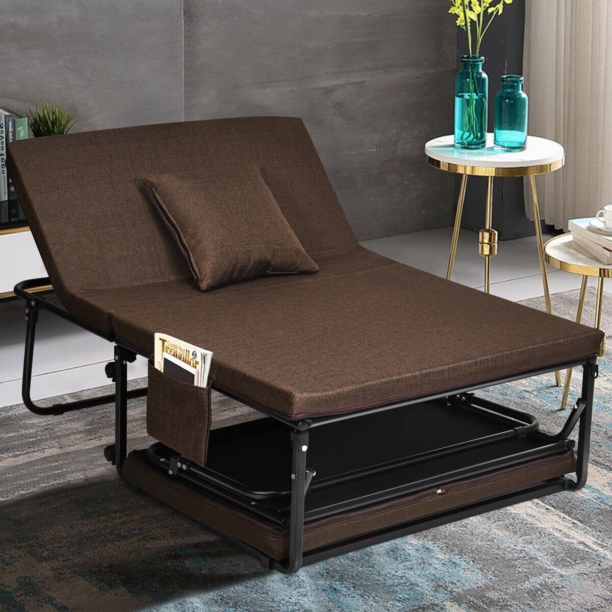 Folding Guest Sleeper Bed w/6 Position Adjustment, Brown Folding Beds   at Gallery Canada