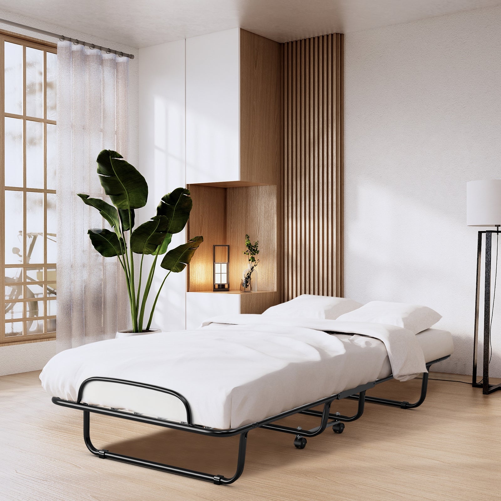 Rollaway Folding Bed with Memory Foam Mattress and Sturdy Metal Frame Made in Italy, Black Folding Beds at Gallery Canada