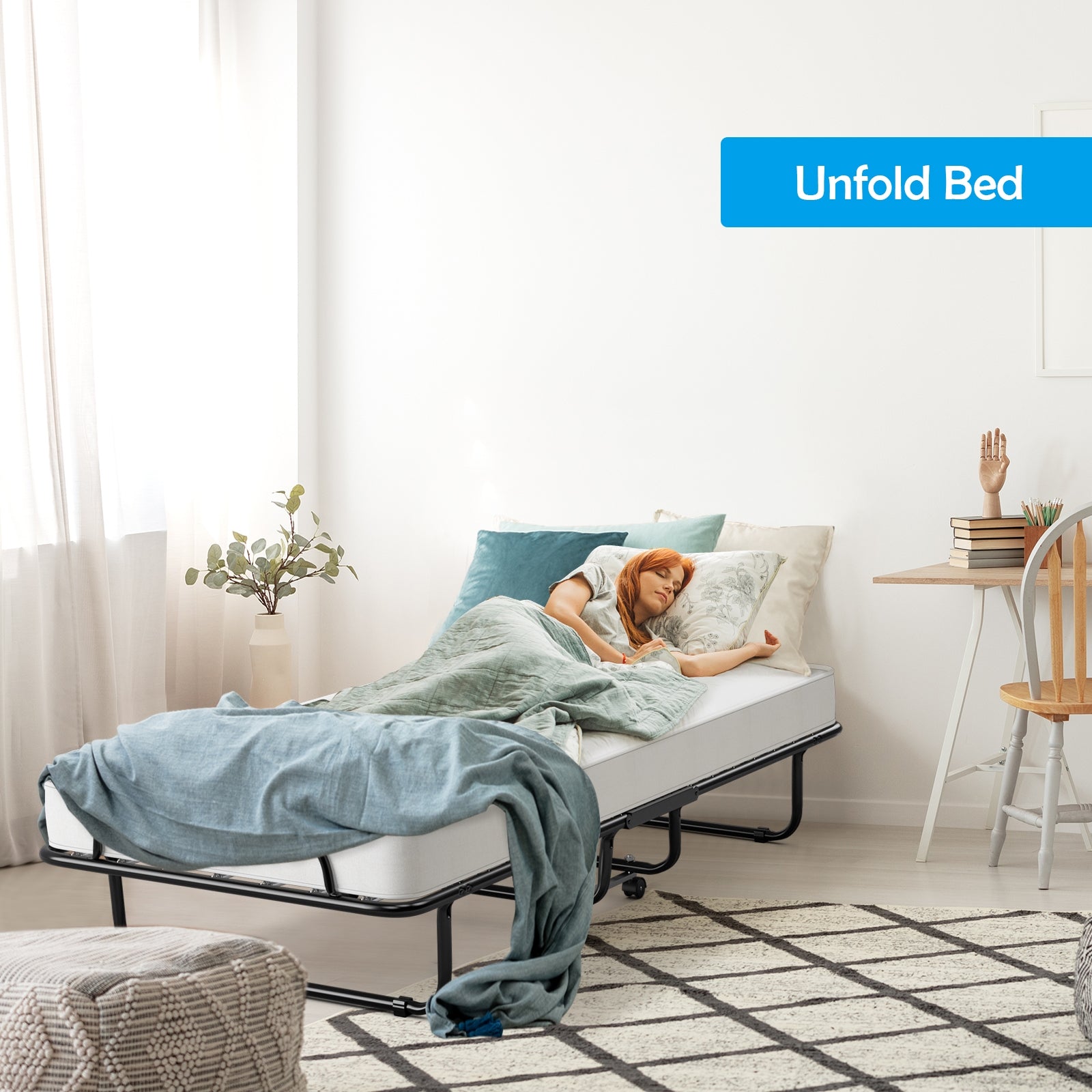 Rollaway Folding Bed with Memory Foam Mattress and Sturdy Metal Frame Made in Italy, Black Folding Beds at Gallery Canada