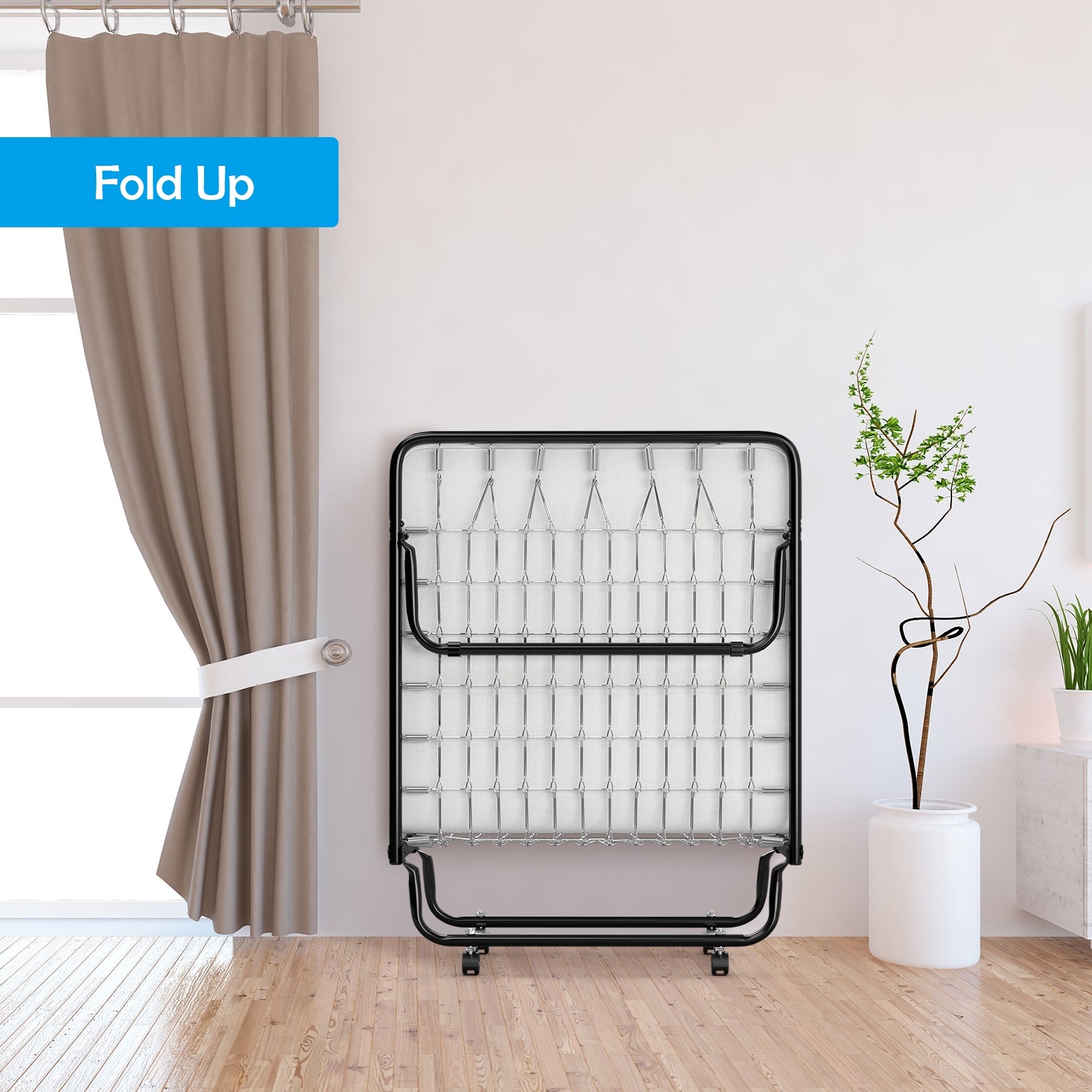 Rollaway Folding Bed with Memory Foam Mattress and Sturdy Metal Frame Made in Italy, Black Folding Beds at Gallery Canada