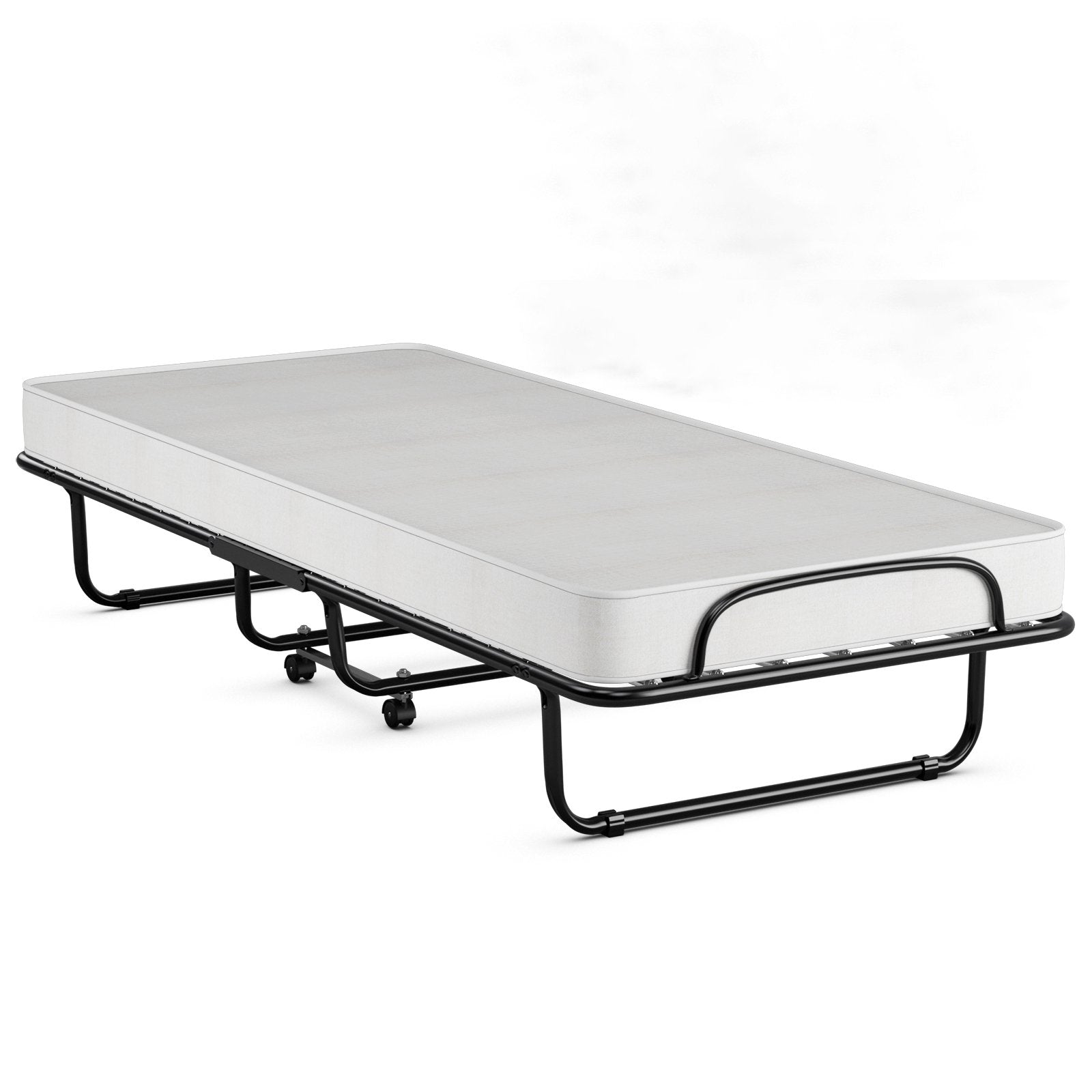 Rollaway Folding Bed with Memory Foam Mattress and Sturdy Metal Frame Made in Italy, Black Folding Beds Black at Gallery Canada