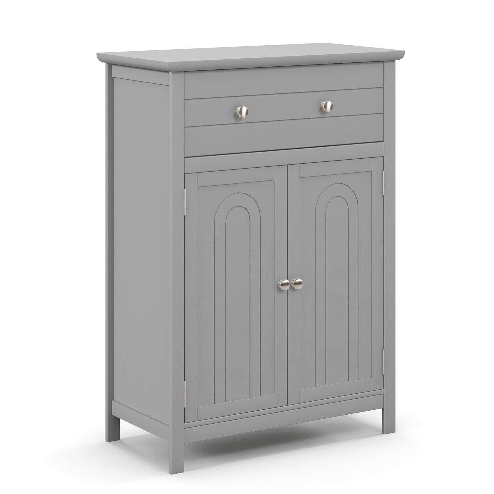 Wooden Bathroom Floor Cabinet with Drawer and Adjustable Shelf, Gray Floor Cabinets   at Gallery Canada