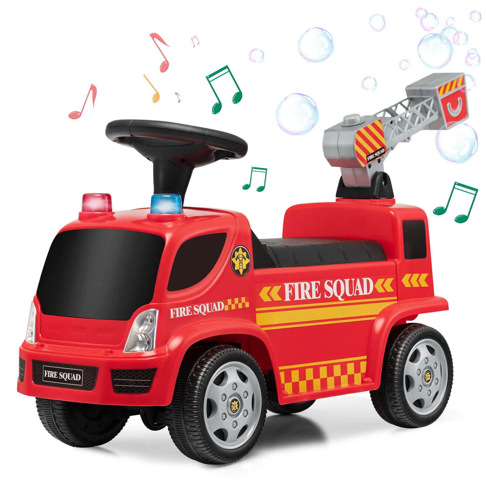 Kids Push Ride On Fire Truck with Ladder Bubble Maker and Headlights, Red Push & Pedal Ride On Toys at Gallery Canada