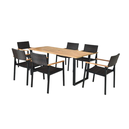 Patented 7 Pieces Outdoor Dining Set with Large Acacia Wood Table Top, Natural Patio Dining Sets   at Gallery Canada