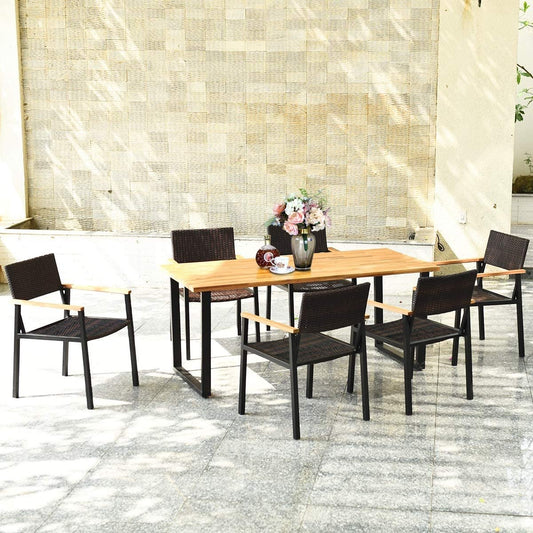 Patented 7 Pieces Outdoor Dining Set with Large Acacia Wood Table Top, Natural Patio Dining Sets   at Gallery Canada