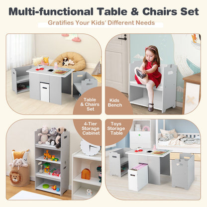 4-in-1 Kids Table and Chairs with Multiple Storage for Learning, Gray - Gallery Canada