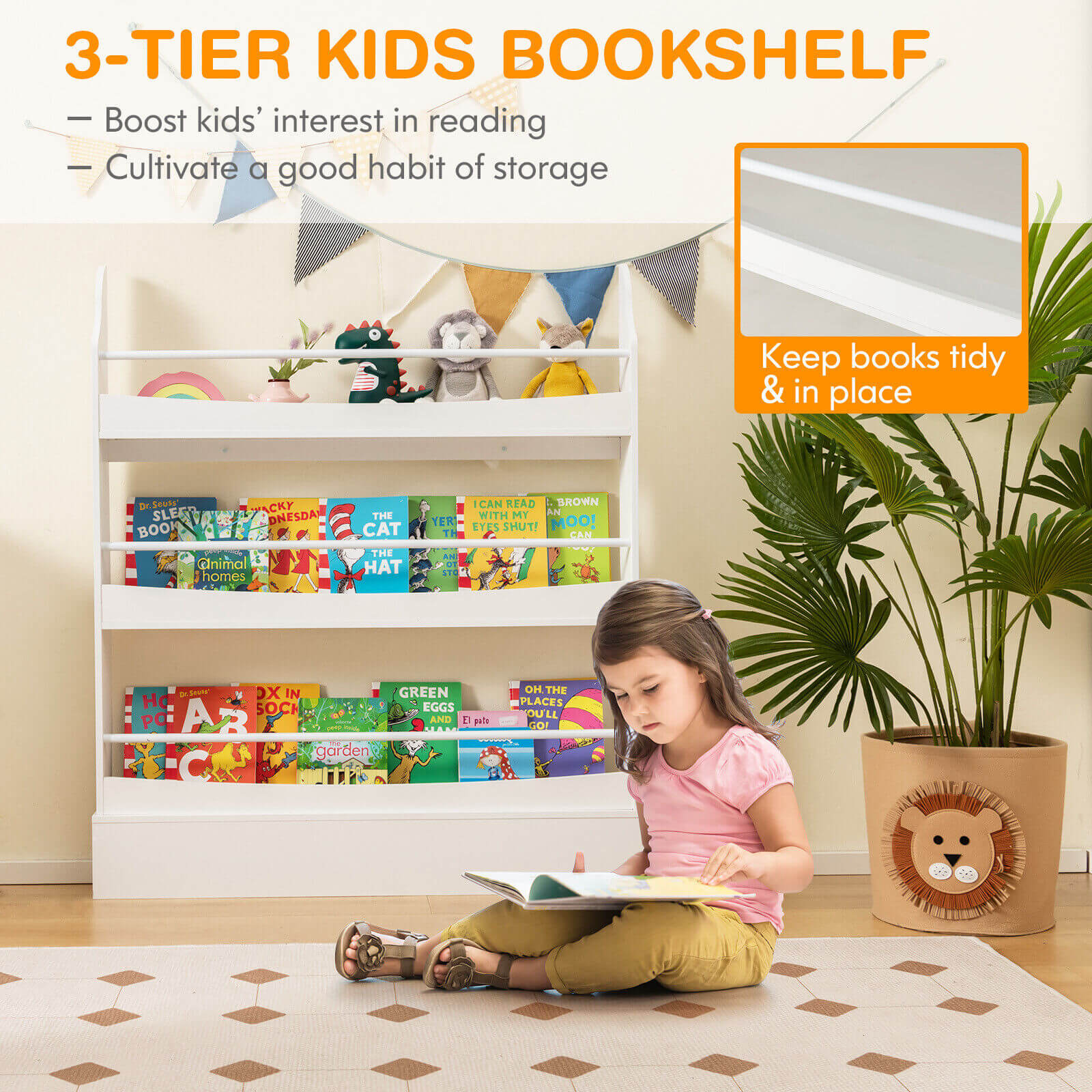 3-Tier Bookshelf with 2 Anti-Tipping Kits for Books and Magazines, White Kids Storage   at Gallery Canada