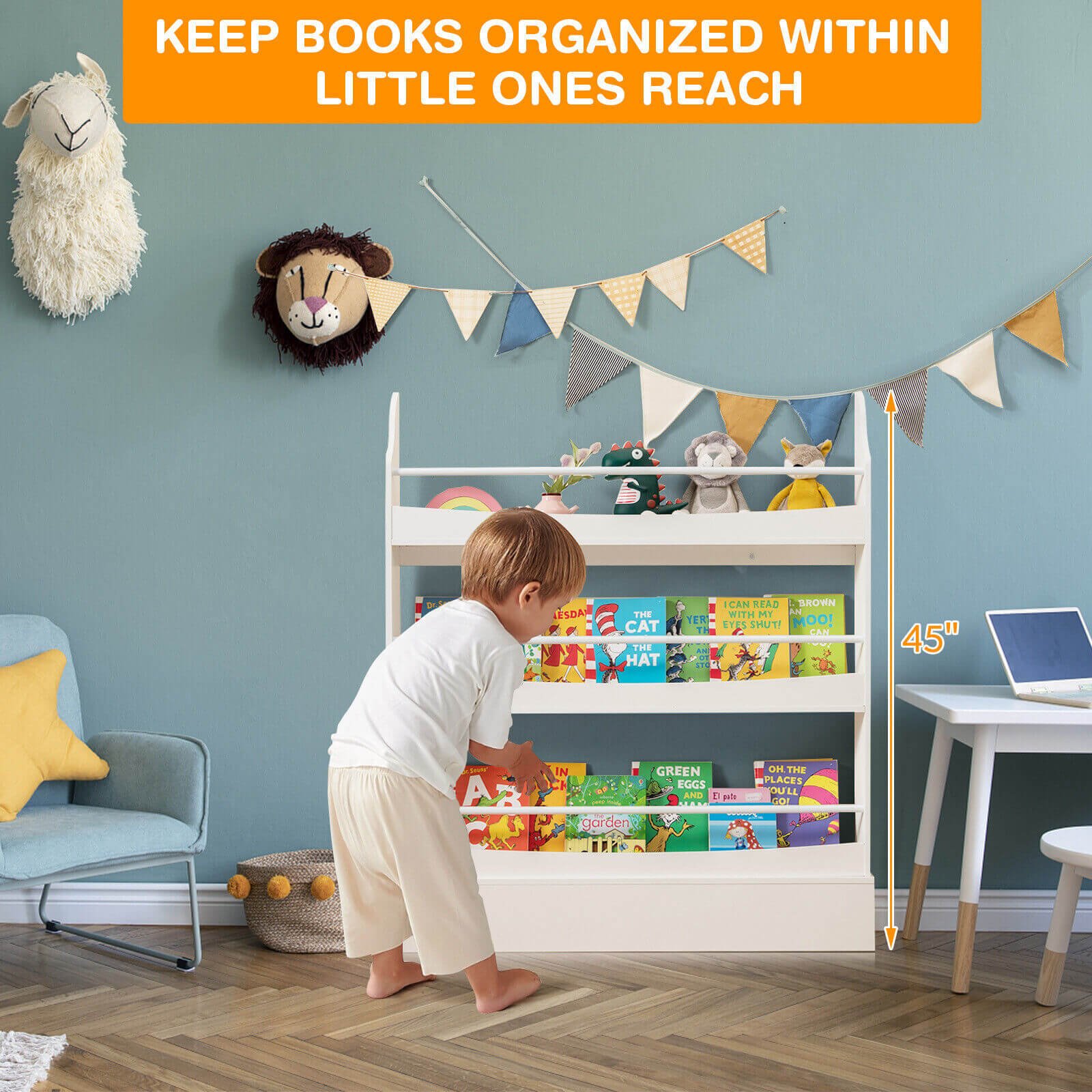 3-Tier Bookshelf with 2 Anti-Tipping Kits for Books and Magazines, White Kids Storage   at Gallery Canada