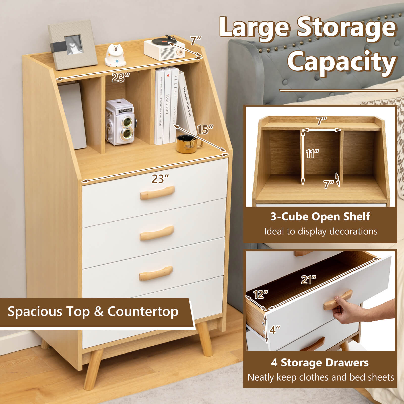 4-Drawer Dresser with 2 Anti-Tipping Kits for Bedroom, Natural - Gallery Canada