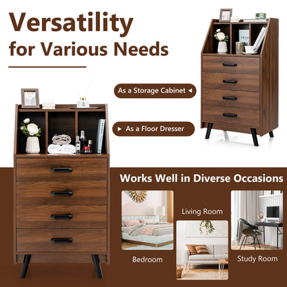 4-Drawer Dresser with 2 Anti-Tipping Kits for Bedroom, Walnut - Gallery Canada