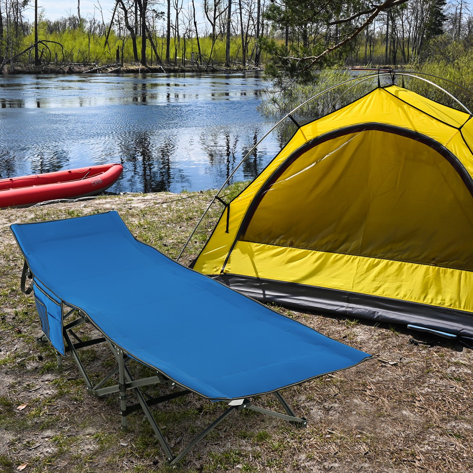 Wide Foldable Camping Cot with Carry Bag, Blue Camping Furniture at Gallery Canada