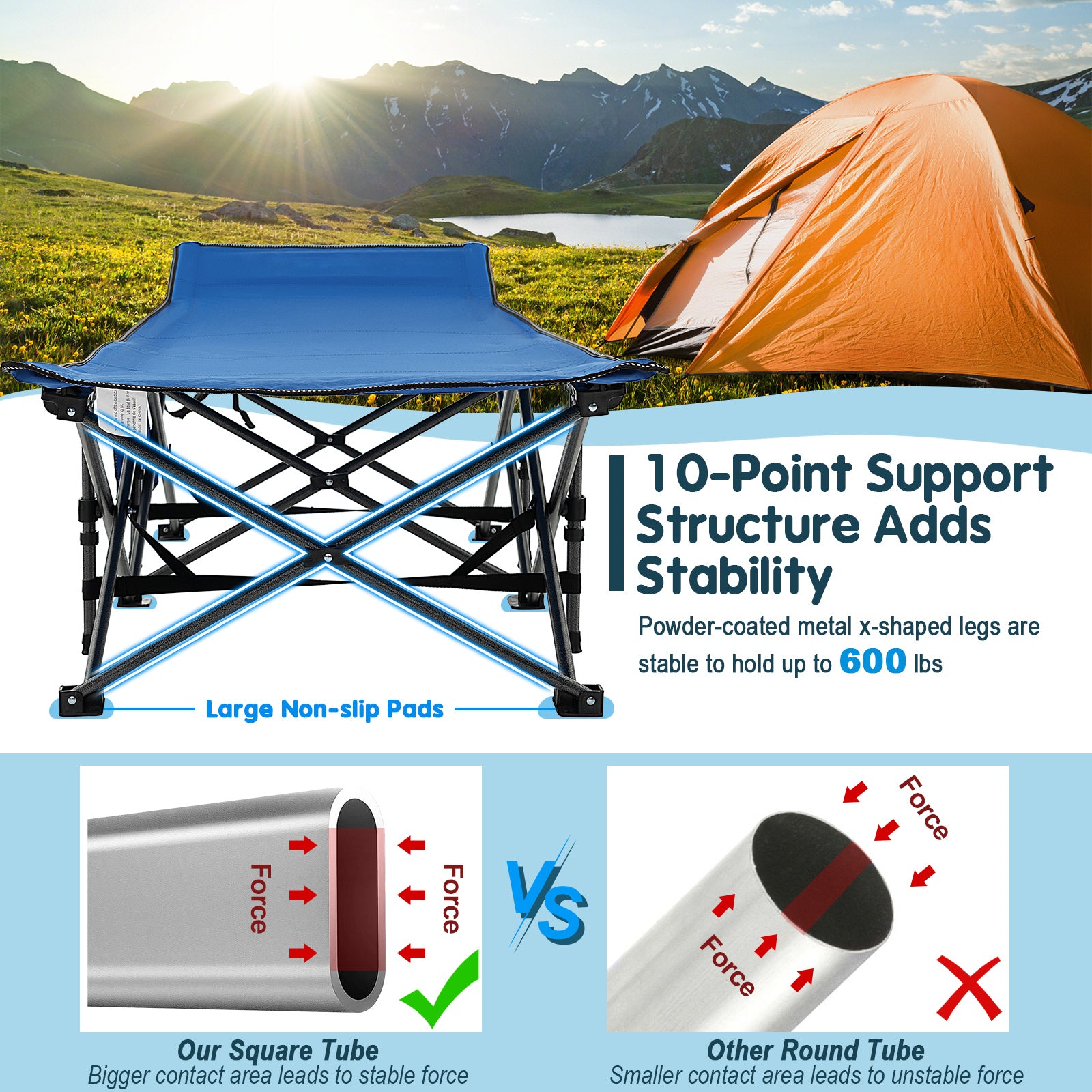 Wide Foldable Camping Cot with Carry Bag, Blue Camping Furniture   at Gallery Canada