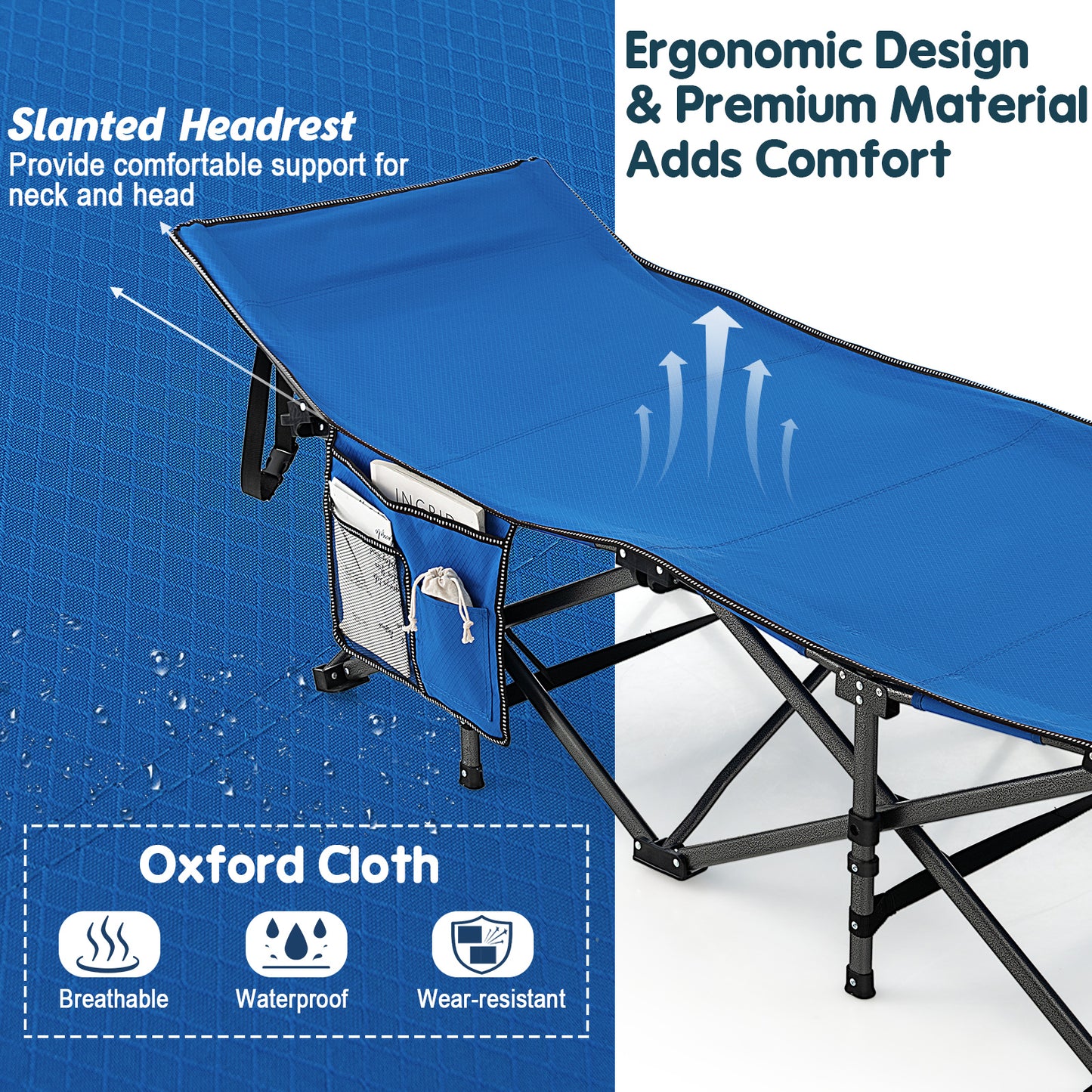 Wide Foldable Camping Cot with Carry Bag, Blue Camping Furniture   at Gallery Canada