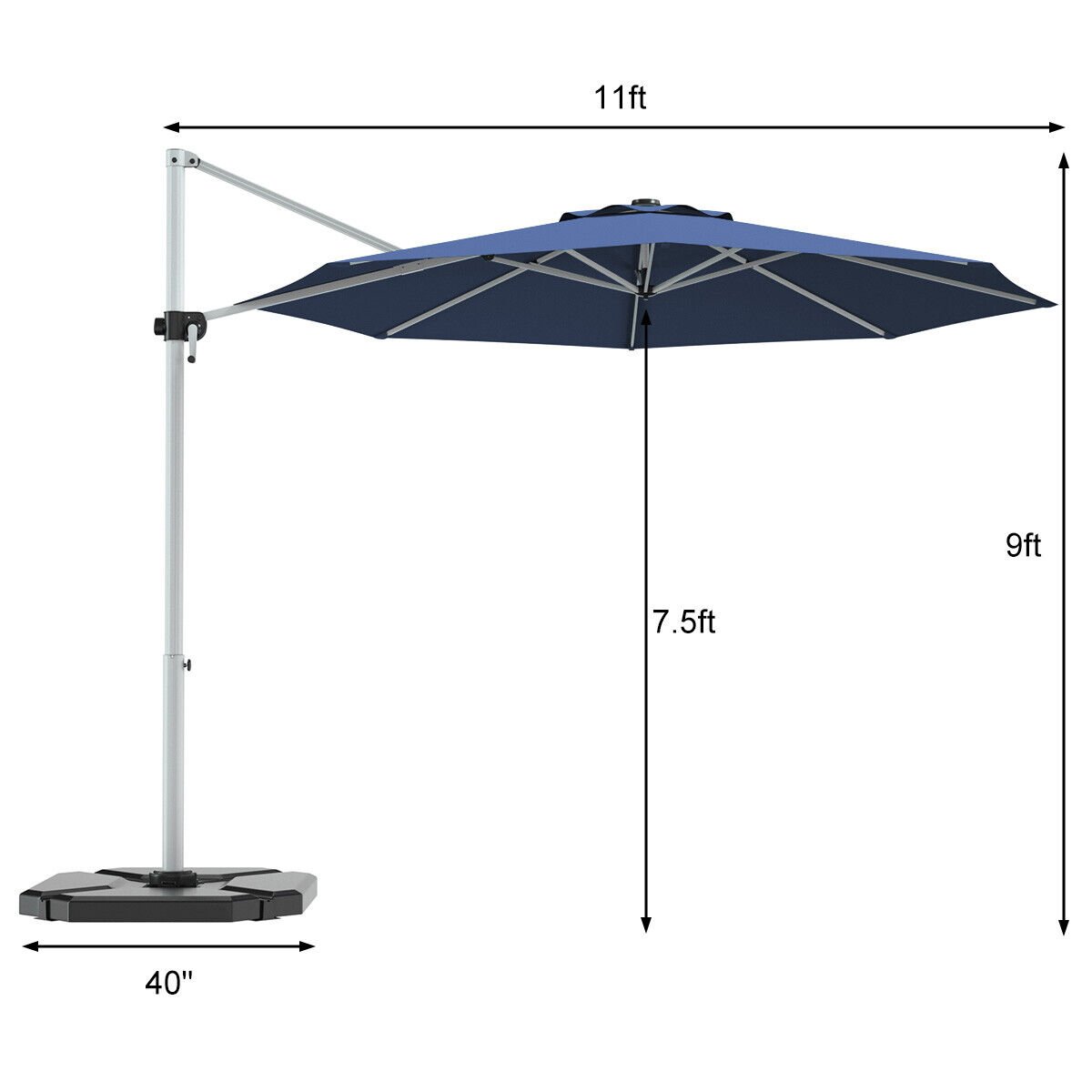 11 Feet Patio Offset Cantilever Umbrella 360° Rotation Aluminum Tilt, Navy Outdoor Umbrellas   at Gallery Canada