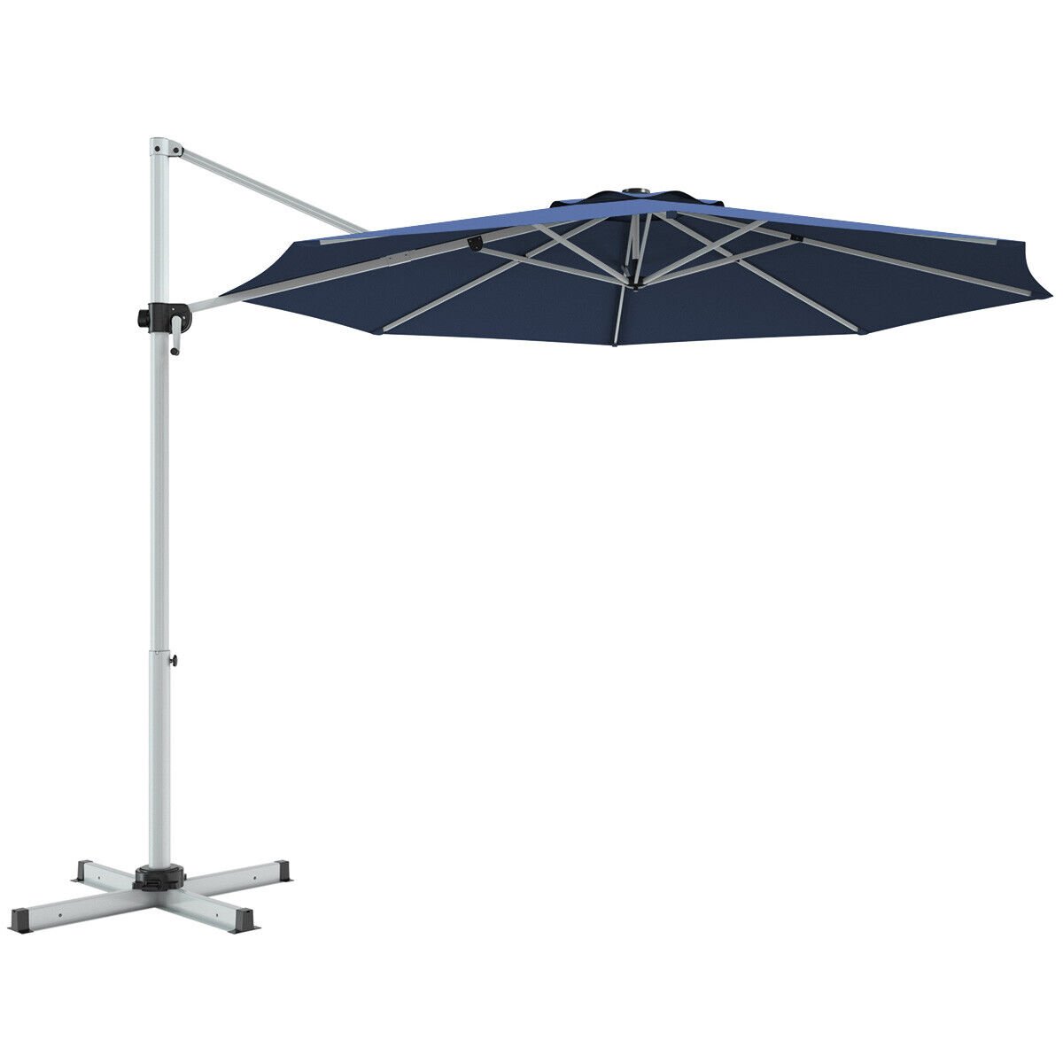 11 Feet Patio Offset Cantilever Umbrella 360° Rotation Aluminum Tilt, Navy Outdoor Umbrellas   at Gallery Canada