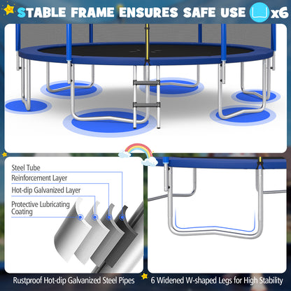 12/14/15/16 Feet Outdoor Recreational Trampoline with Enclosure Net-14 ft, Black Trampolines   at Gallery Canada