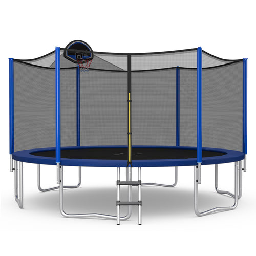 12/14/15/16 Feet Outdoor Recreational Trampoline with Enclosure Net-15 ft, Black