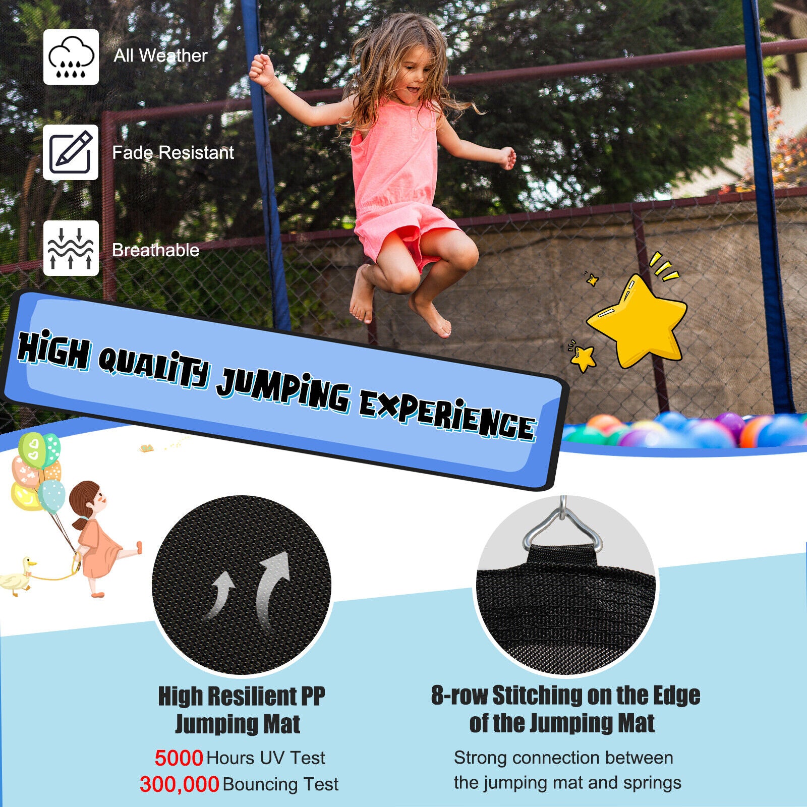 12/14/15/16 Feet Outdoor Recreational Trampoline with Enclosure Net-15 ft, Black Trampolines   at Gallery Canada