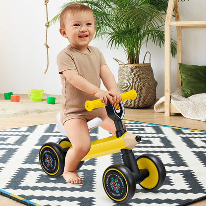 Baby Balance Bike with 4 Silent EVA Wheels and Limited Steering Wheels, Yellow Balance Bikes   at Gallery Canada