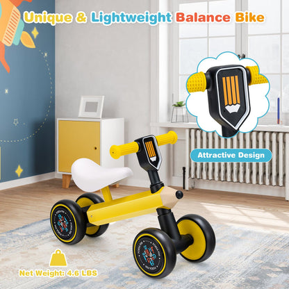 Baby Balance Bike with 4 Silent EVA Wheels and Limited Steering Wheels, Yellow Balance Bikes   at Gallery Canada