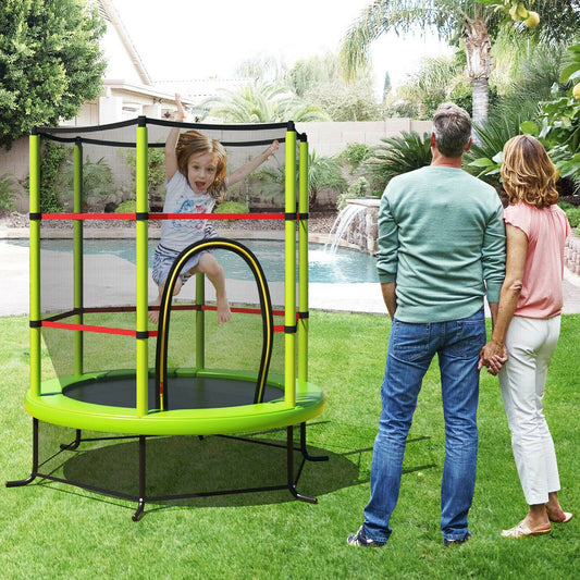 55 Inch Kids Recreational Trampoline Bouncing Jumping Mat with Enclosure Net, Green Trampolines Green  at Gallery Canada