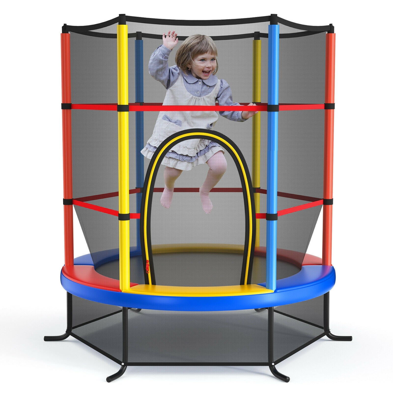 55 Inch Kids Recreational Trampoline Bouncing Jumping Mat with Enclosure Net, Yellow Trampolines   at Gallery Canada