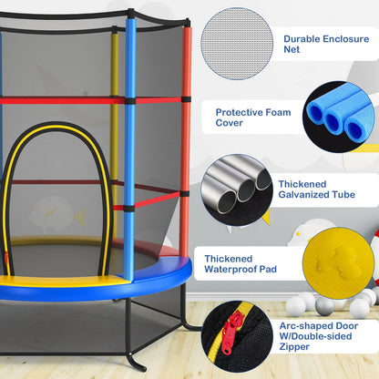 55 Inch Kids Recreational Trampoline Bouncing Jumping Mat with Enclosure Net, Yellow Trampolines   at Gallery Canada