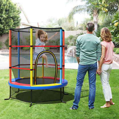 55 Inch Kids Recreational Trampoline Bouncing Jumping Mat with Enclosure Net, Yellow Trampolines   at Gallery Canada