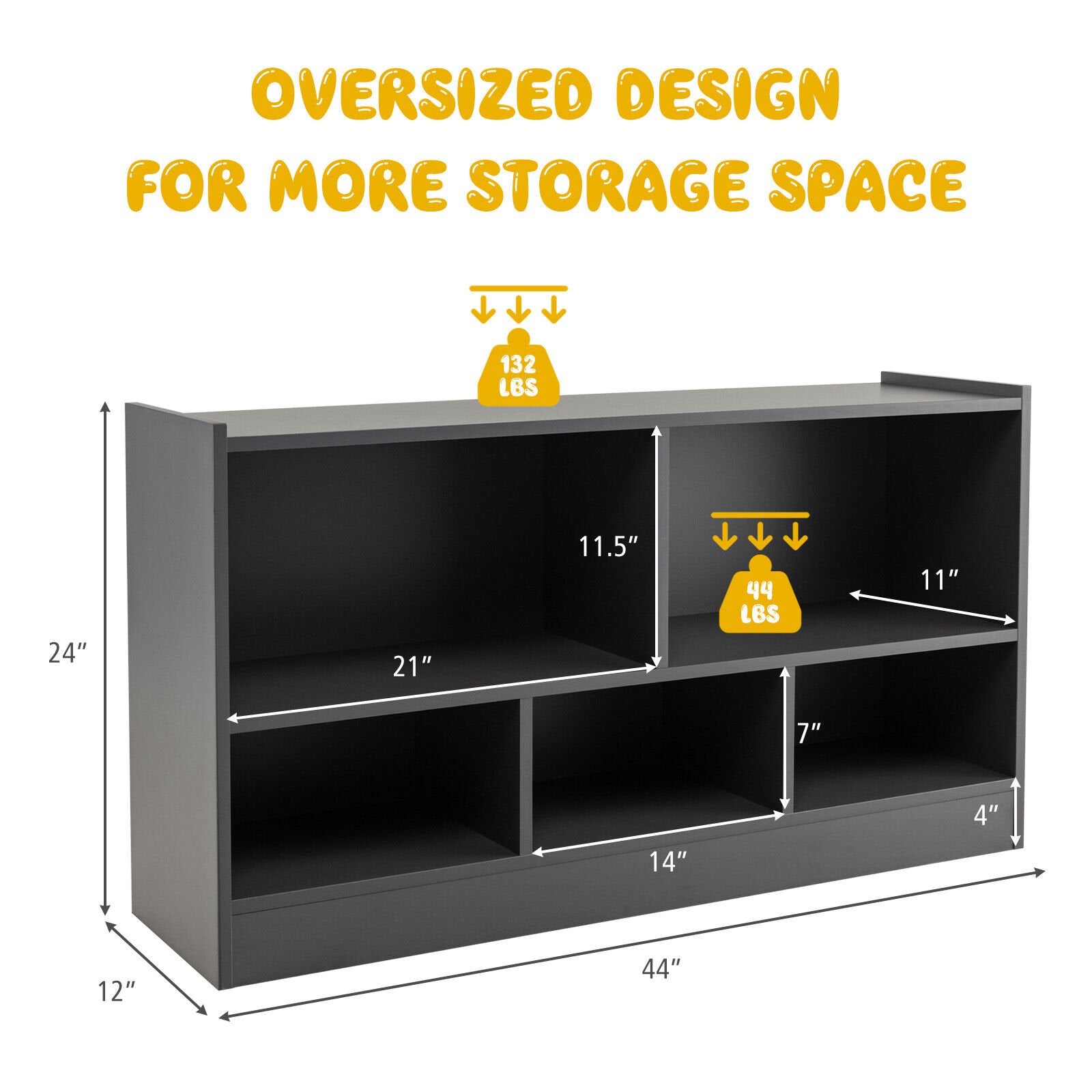 Kids 2-Shelf Bookcase 5-Cube Wood Toy Storage Cabinet Organizer, Gray Kids Storage   at Gallery Canada