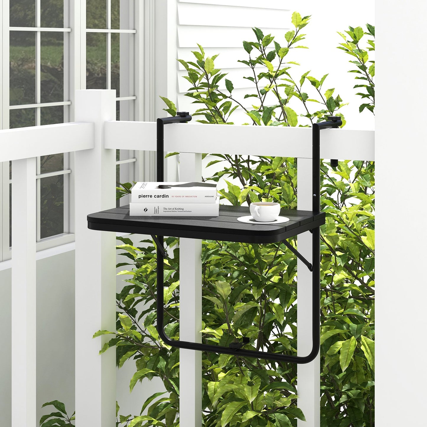 Folding Hanging Table with 3-Level Adjustable Height for Patio Balcony, Black Patio Tables   at Gallery Canada