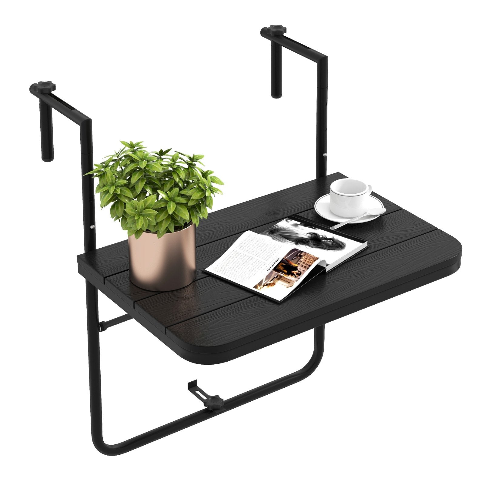 Folding Hanging Table with 3-Level Adjustable Height for Patio Balcony, Black Patio Tables   at Gallery Canada