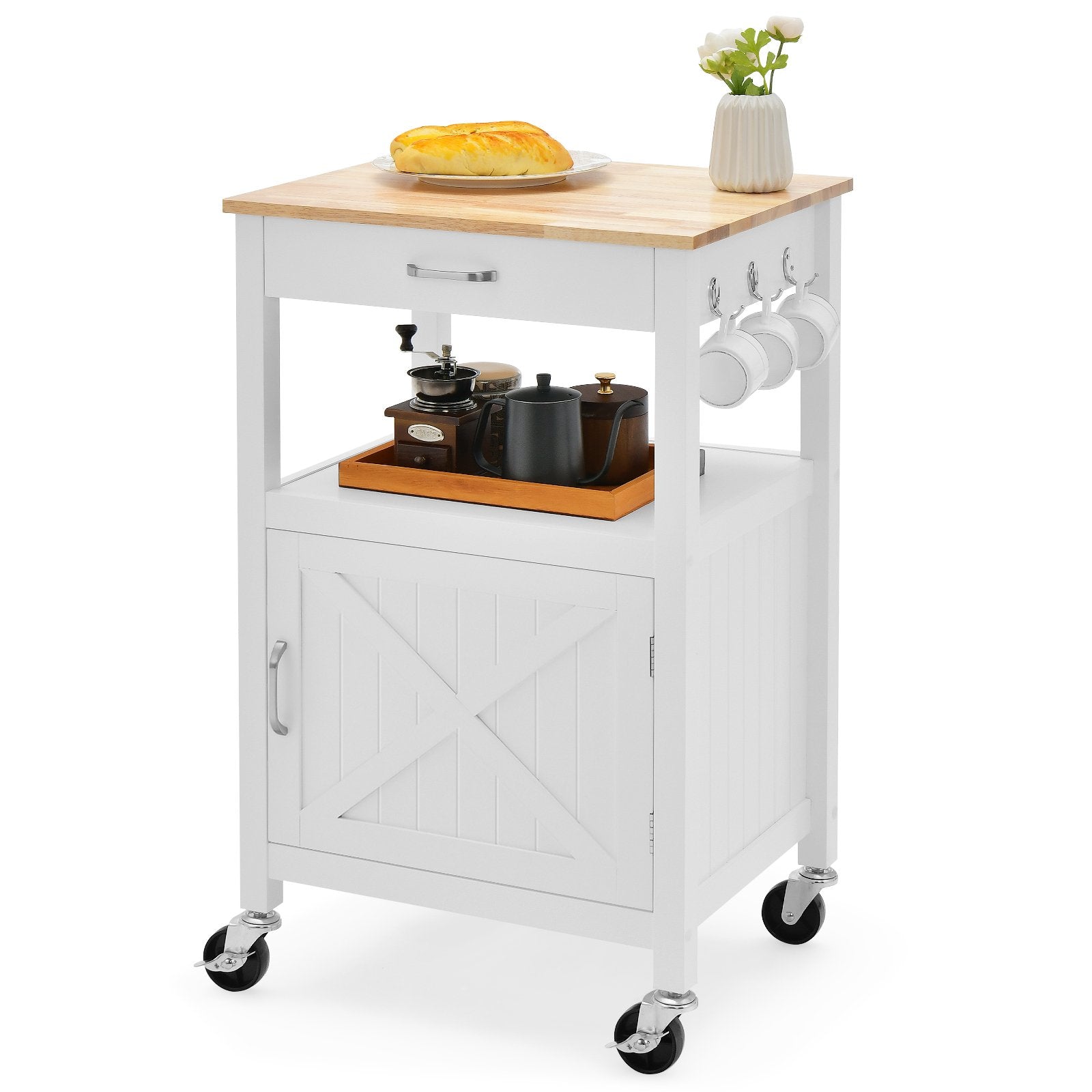 Rolling Kitchen Island Cart with Drawer and Side Hooks, White Kitchen Islands & Carts   at Gallery Canada