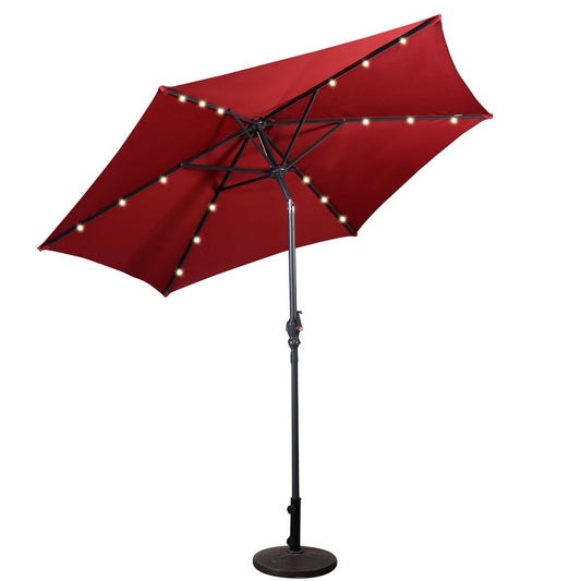 9' Solar LED Lighted Patio Market Umbrella Tilt Adjustment Crank Lift , Dark Red Outdoor Umbrellas   at Gallery Canada