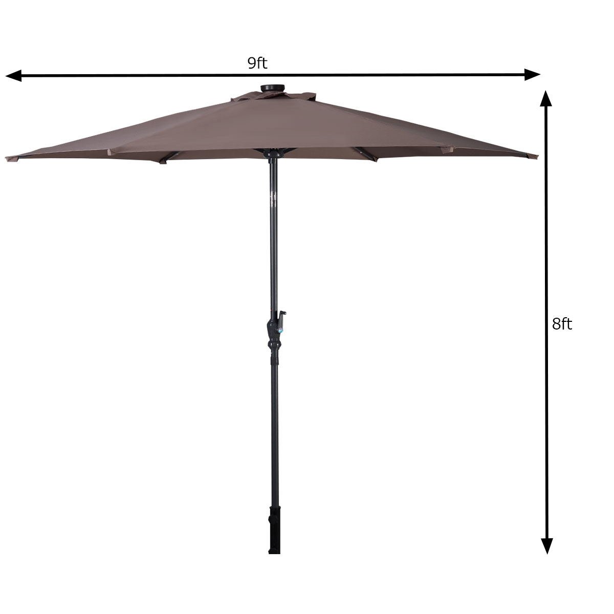 9' Solar LED Lighted Patio Market Umbrella Tilt Adjustment Crank Lift , Tan Outdoor Umbrellas   at Gallery Canada