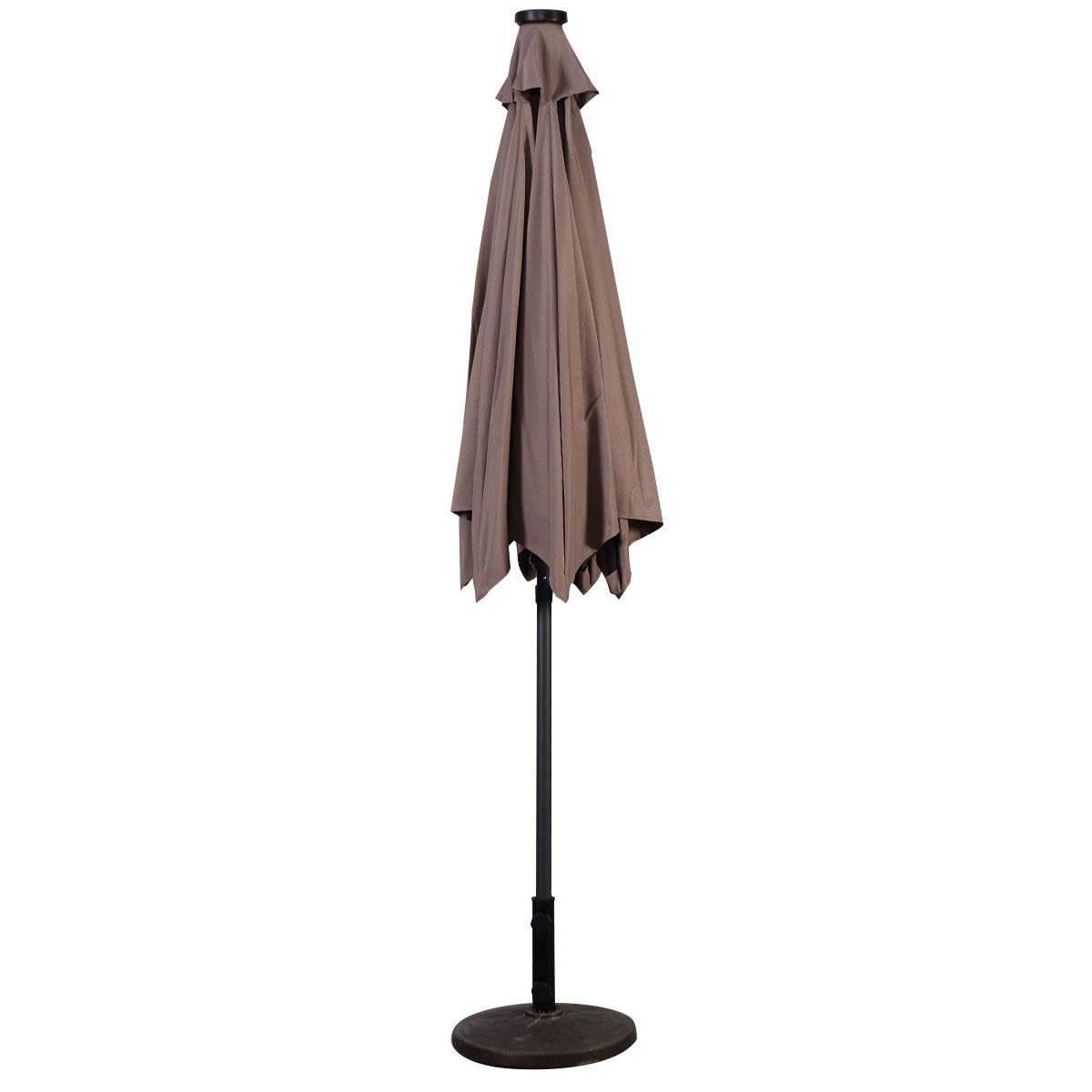 9' Solar LED Lighted Patio Market Umbrella Tilt Adjustment Crank Lift , Tan Outdoor Umbrellas   at Gallery Canada