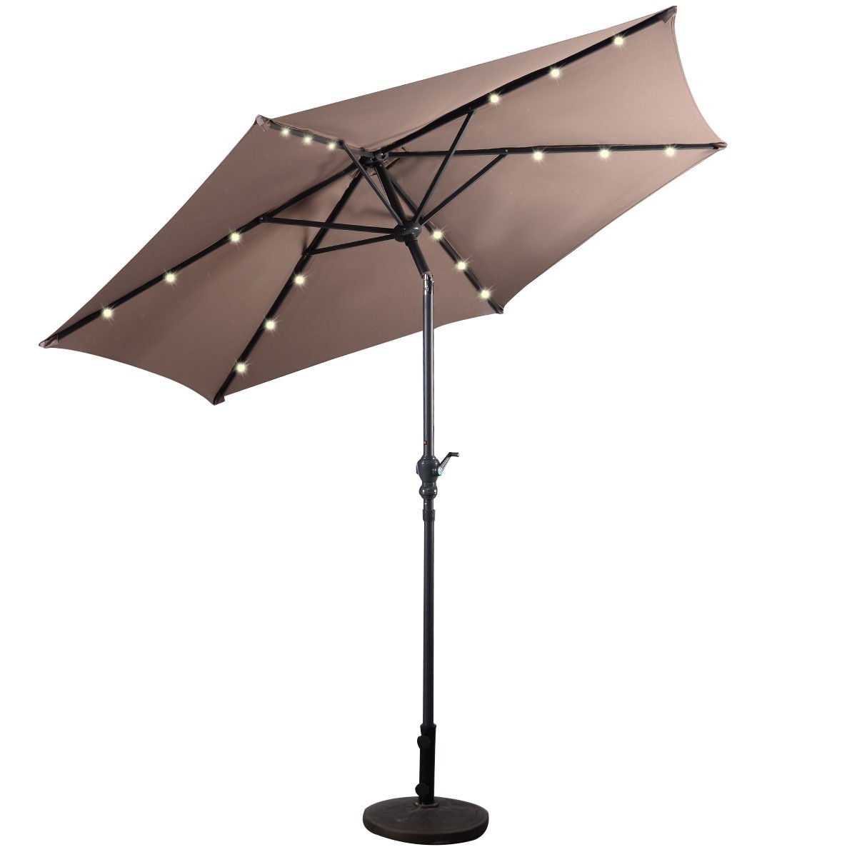 9' Solar LED Lighted Patio Market Umbrella Tilt Adjustment Crank Lift , Tan Outdoor Umbrellas   at Gallery Canada