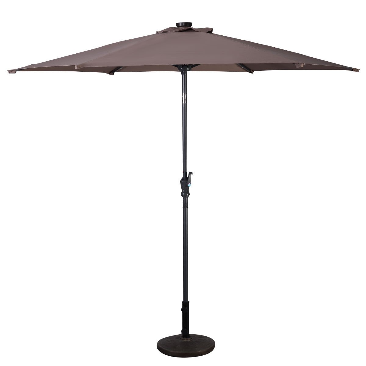 9' Solar LED Lighted Patio Market Umbrella Tilt Adjustment Crank Lift , Tan Outdoor Umbrellas   at Gallery Canada