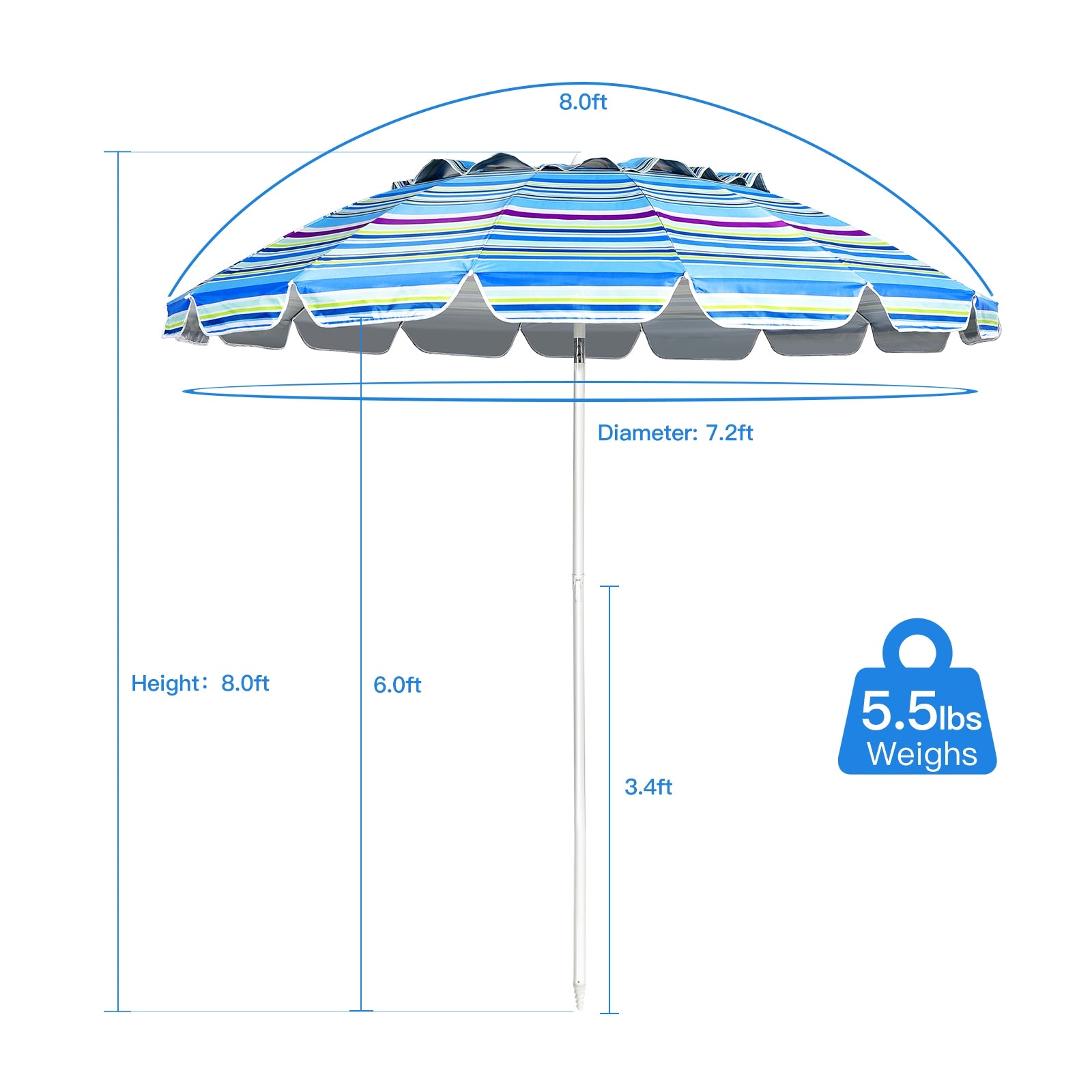 8FT Portable Beach Umbrella with Sand Anchor and Tilt Mechanism for Garden and Patio, Blue Outdoor Umbrellas at Gallery Canada