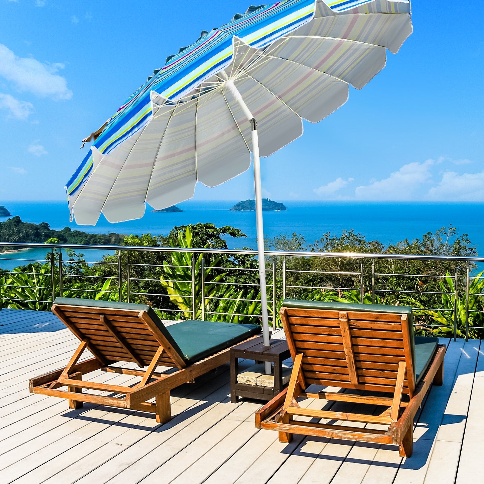 8FT Portable Beach Umbrella with Sand Anchor and Tilt Mechanism for Garden and Patio, Blue Outdoor Umbrellas at Gallery Canada