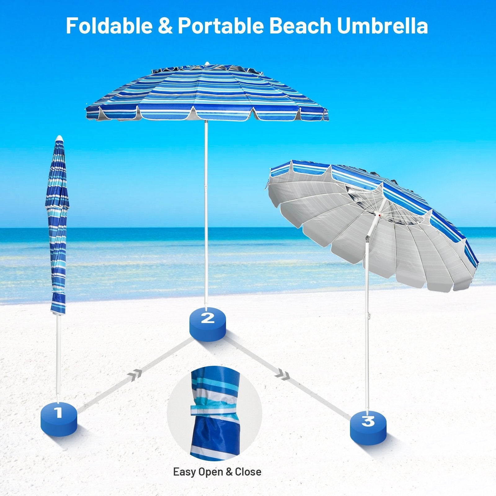 8FT Portable Beach Umbrella with Sand Anchor and Tilt Mechanism for Garden and Patio, Navy - Gallery Canada