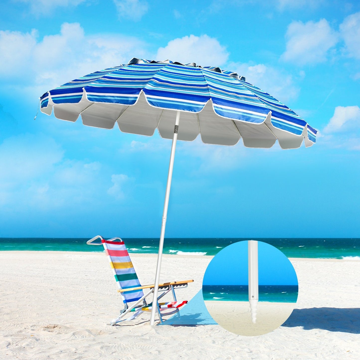 8FT Portable Beach Umbrella with Sand Anchor and Tilt Mechanism for Garden and Patio, Navy - Gallery Canada