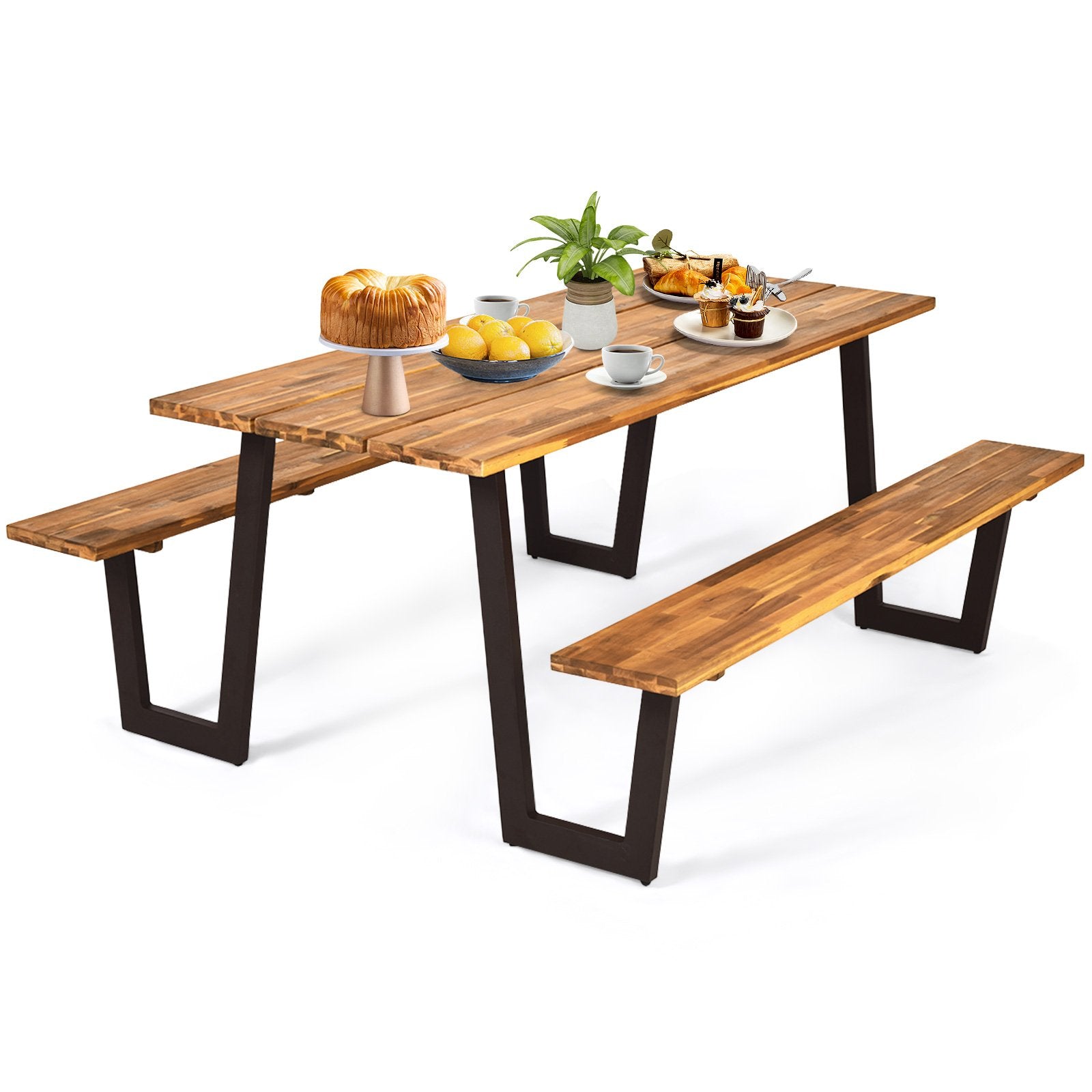 Patented 70 Inch Dining Table Set with Seats and Umbrella Hole Picnic Tables   at Gallery Canada