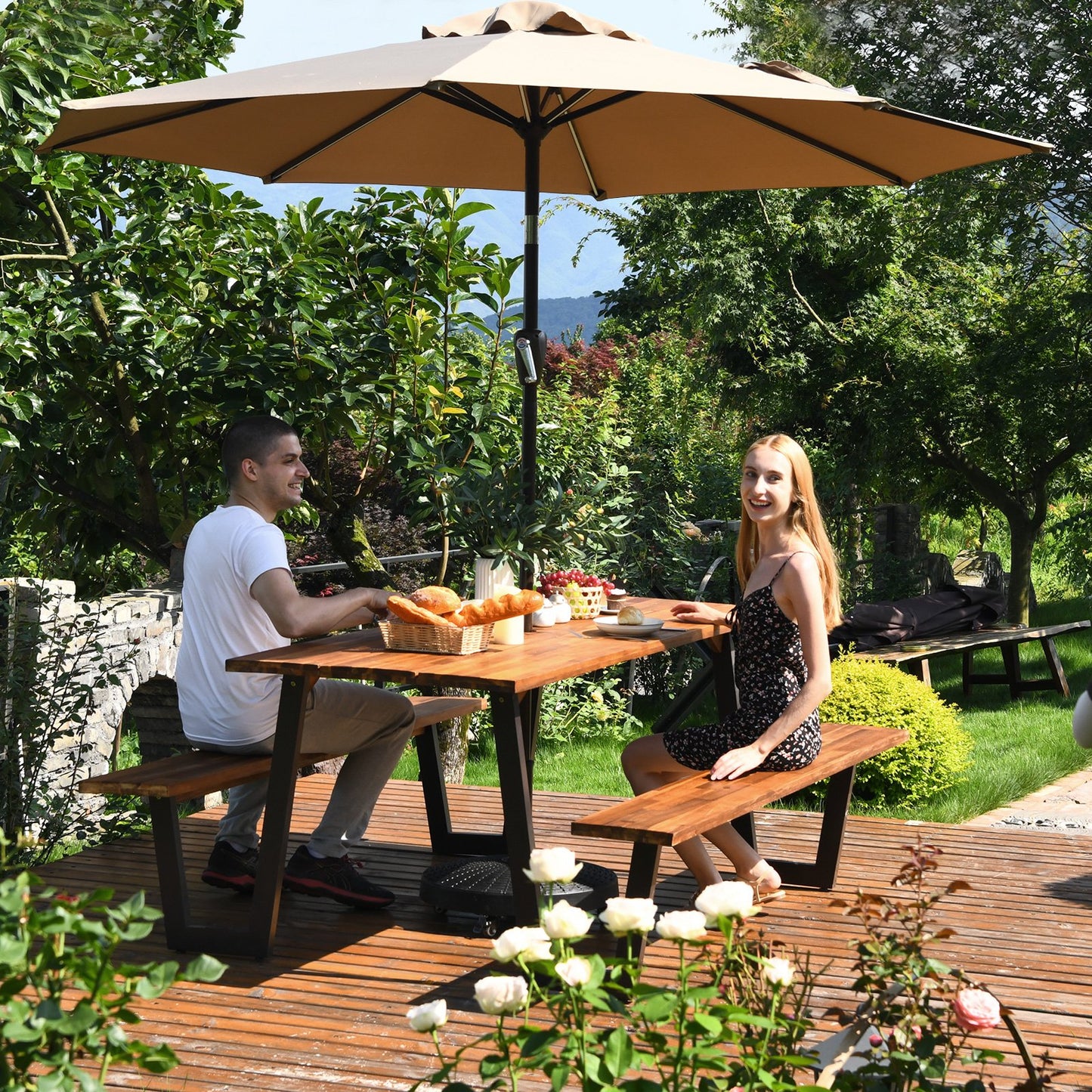 Patented 70 Inch Dining Table Set with Seats and Umbrella Hole Picnic Tables   at Gallery Canada