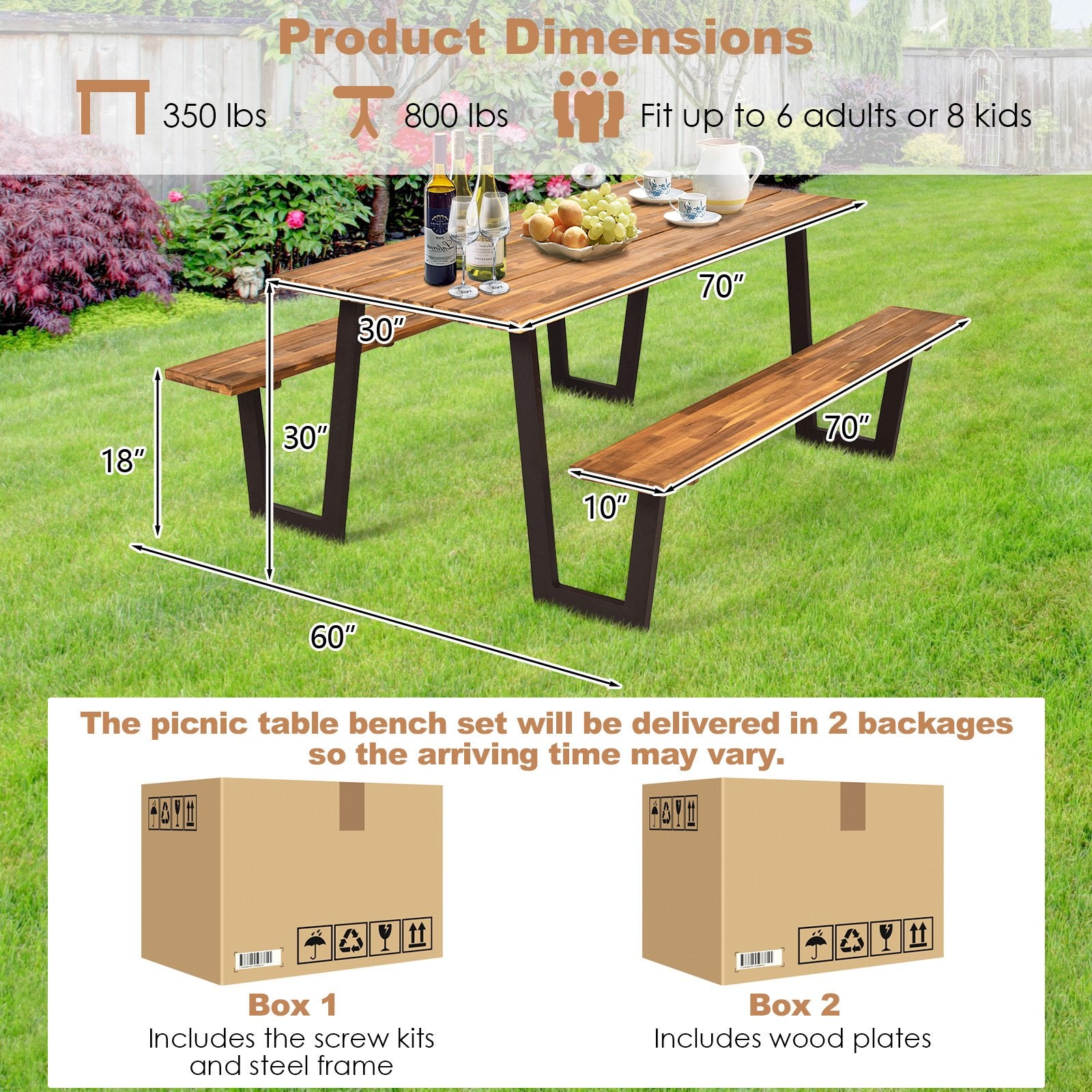 Patented 70 Inch Dining Table Set with Seats and Umbrella Hole Picnic Tables   at Gallery Canada