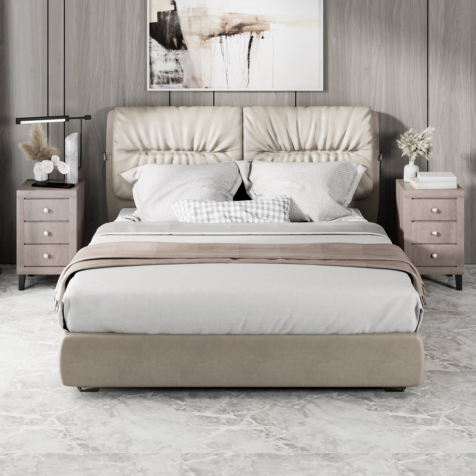 Modern Nightstand with 3 Drawers for Bedroom Living Room, Gray Nightstands   at Gallery Canada